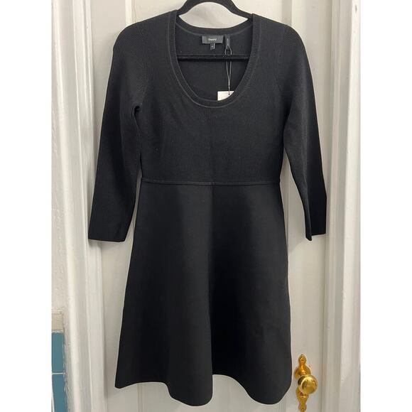 Theory Scoop Neck Compact Knit Mini Dress In Black Viscose, Fit and Flare M - Picture 2 of 9